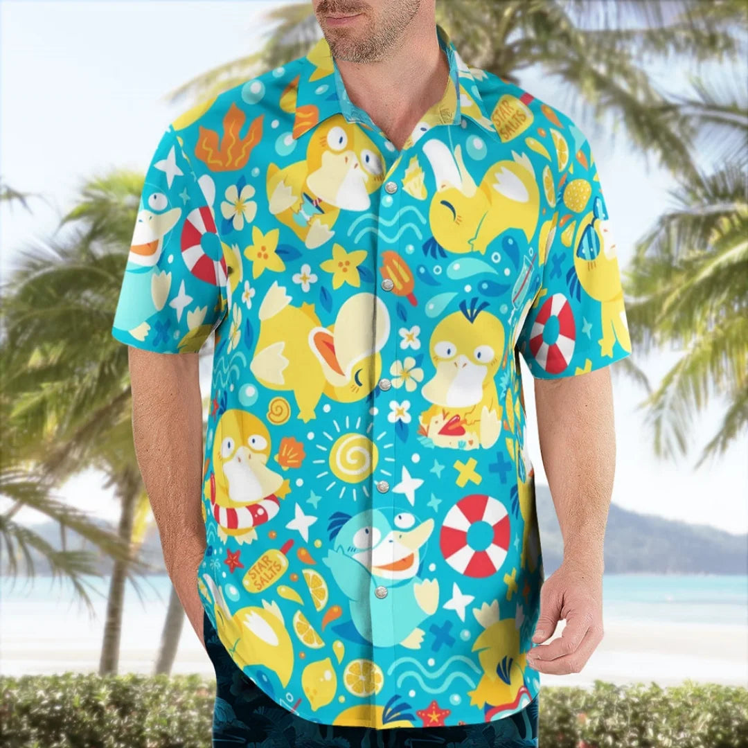 Psyduck Shirt Men's Psyduck Button Up Shirt Summer Hawaiian Shirts Spring Sports Men's T-Shirt Children's Clothing Tee Y2k Woman