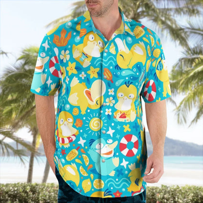 Psyduck Shirt Men's Psyduck Button Up Shirt Summer Hawaiian Shirts Spring Sports Men's T-Shirt Children's Clothing Tee Y2k Woman