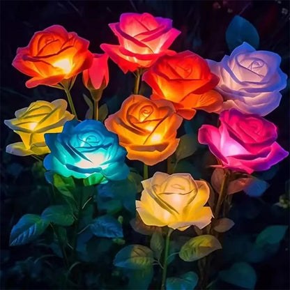 5 Heads Rose Lawn Lamp Solar Lights Outdoor Decorative Solar Garden Lights for Yard Patio Garden Wedding Decor Fairy Lights