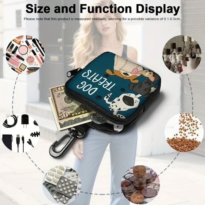 1pc Dog Print Dog Treat Bag with Hook and Zipper Pet Training Set Puppy Pet Training Walking Bag Dog Training Accessories