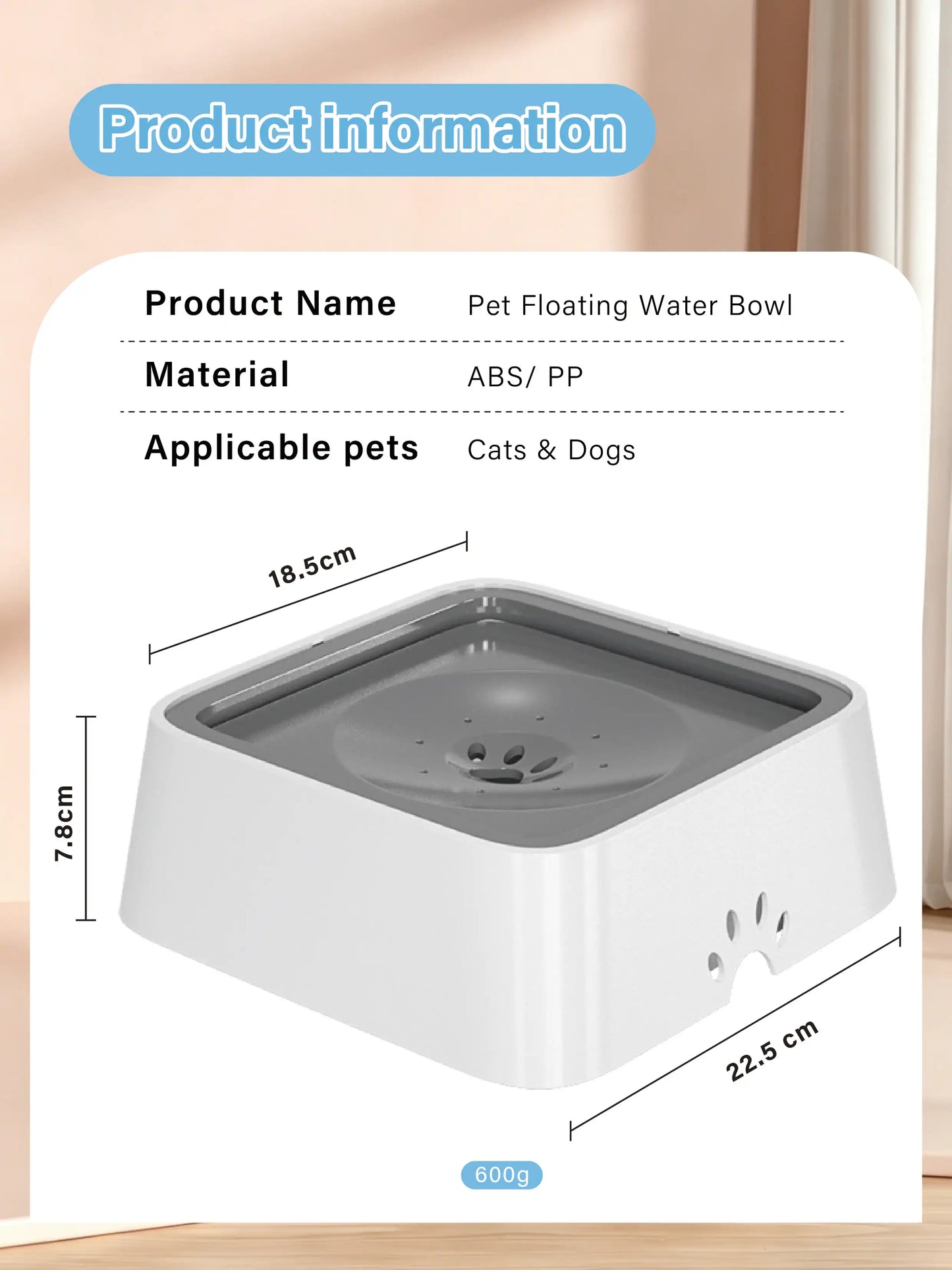Floating Pet Bowl Dog 1L Cat Water Dispenser ABS Plastic Pet Drinking Bowl for Long-Haired Pets Drinking Dispenser with Filter