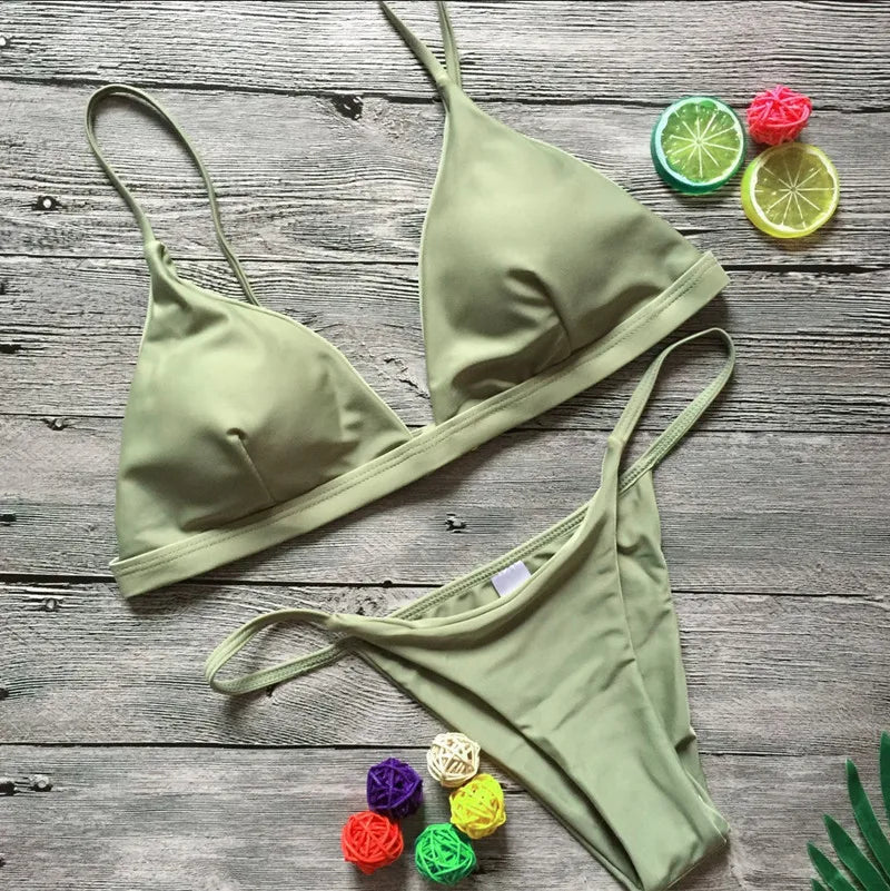 Bikini 2025 New Women's Split Solid Color Adjustable Size Swimsuit