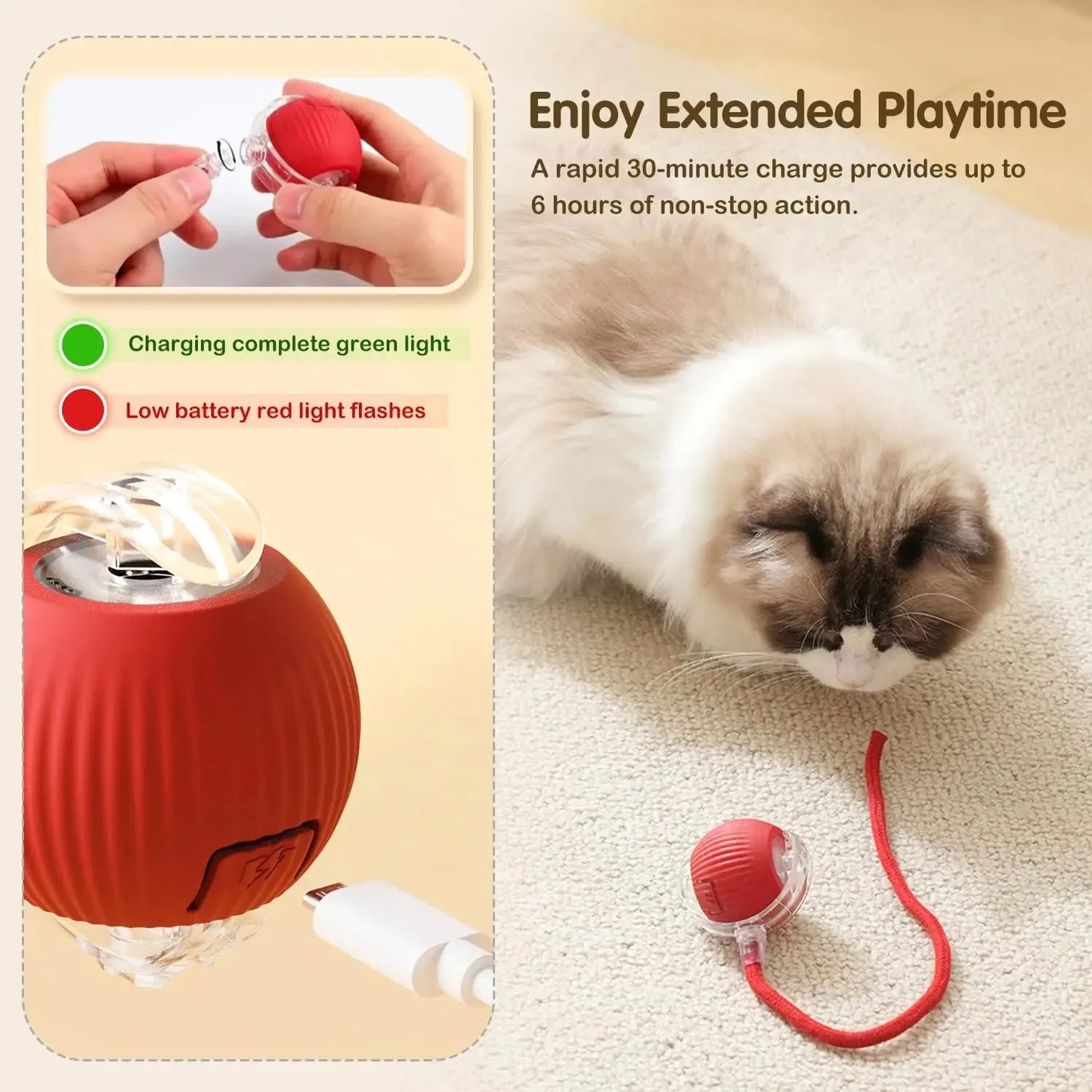 Pet Smart Interactive Ball Rechargeable Cat Ball Smart Kitten Dog Interaction Toy Intelligent Toy Ball Automatic Rolling Cat Toy