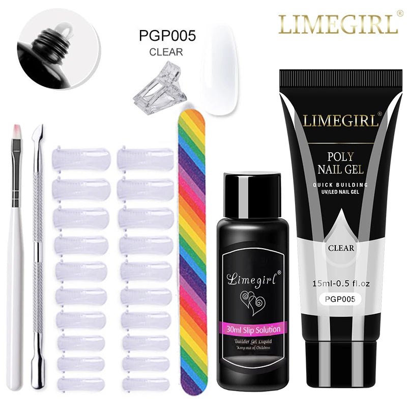 LIMEGIRL Set Poly Nail Gel for Extension Gel Set Manicure Acryl Gel Varnish Set 15ML Acrylic Liquid Nail Art Nail Kit UV Gel Kit