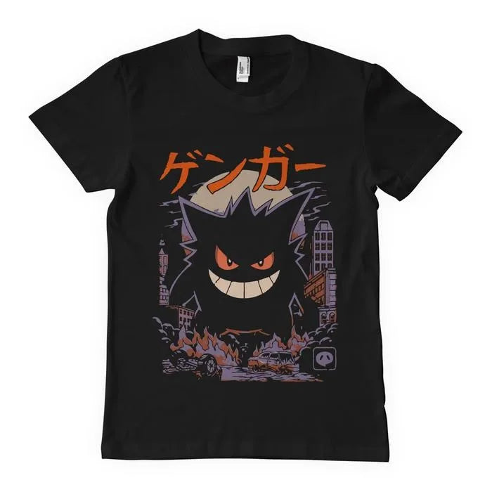 2025 Summer Pokémon Anime Gengar Kaiju 100% Pure Cotton Printed T-shirt Men Harajuku Loose Casual Versatile Short-sleeved Top