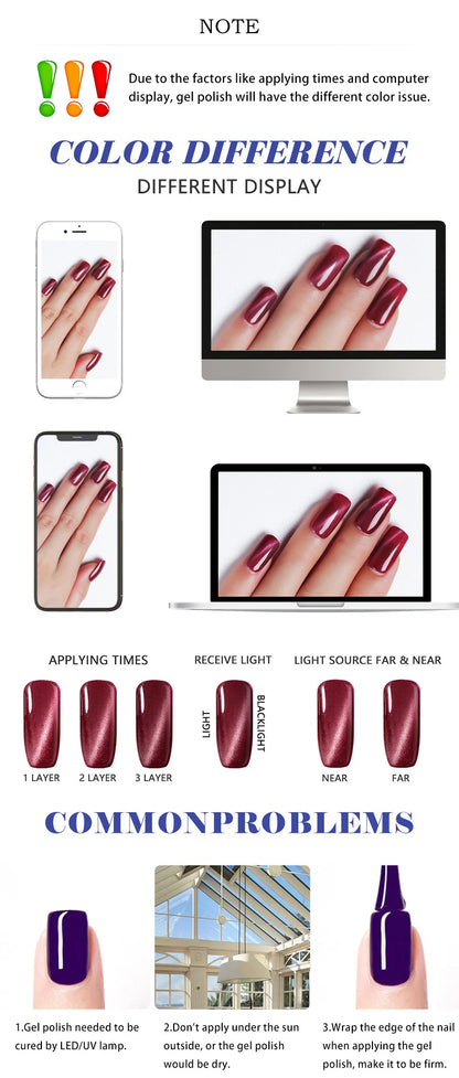 Cat Eye Gel Nail Polish 36 Colors Glacier & Island Blue Trendy Super Bright Glass Bead High Shine Long Lasting Soak Off UV LED