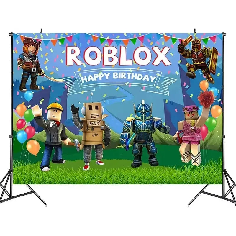139PCS Roblox Birthday Decoration Party Kit Disposable Tableware Set Roblox Game Tablecloth Balloon Gift Bag Kids Party Supplies