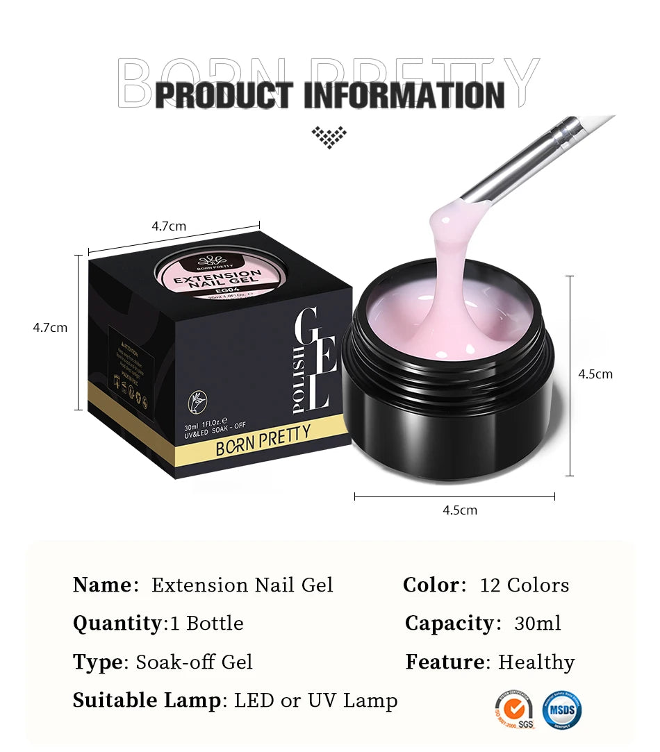BORN PRETTY 30ml Milky White Hard Gel Jelly Nail Extension Gel Nail Polish Clear Acrylic Nail Color Soak Off UV Construction Gel