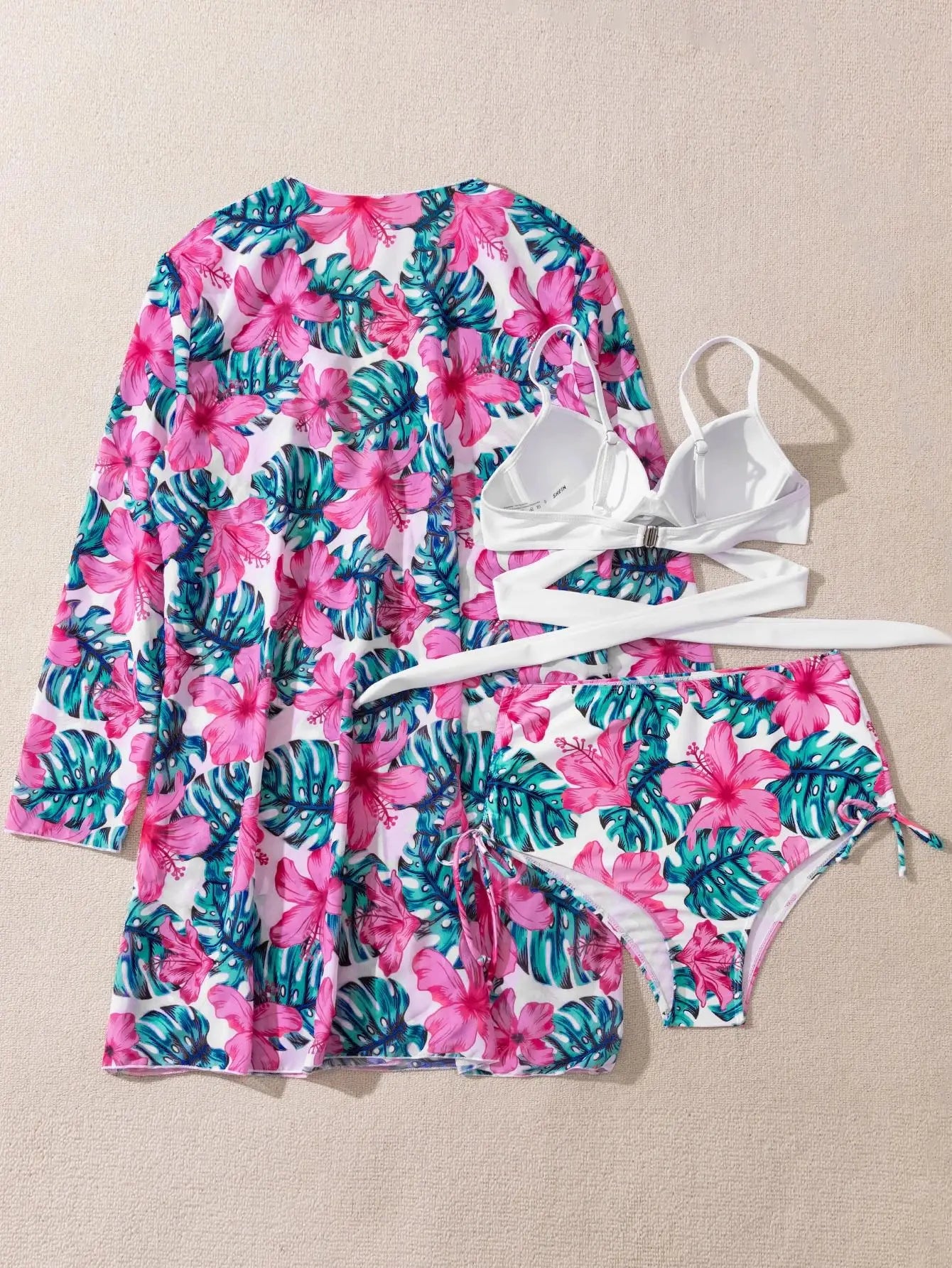 Three Pieces Bikini Set Cover Up Women 2023 New Push Up Twist Swimsuit Print Long Sleeve Swimwear Biquini Bathing Suit Summer