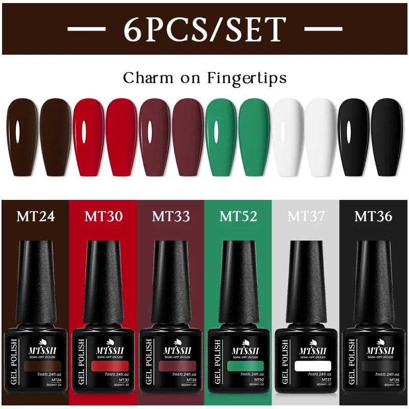 MTSSII 6Pcs/Set Colorful Gel Nail Polish Set for Nails Semi Permanent UV Gel LED Nail Art Varnish Kit for Manicure Nail Supplies