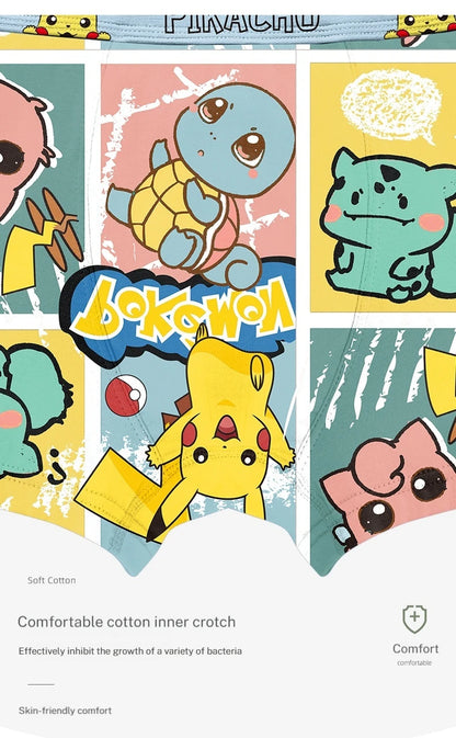 4-Piece Set Pikachu Boys' Underwear Pure Cotton Children'S Flat Corner Pants Summer Thin Spring Cartoon Cute Shorts