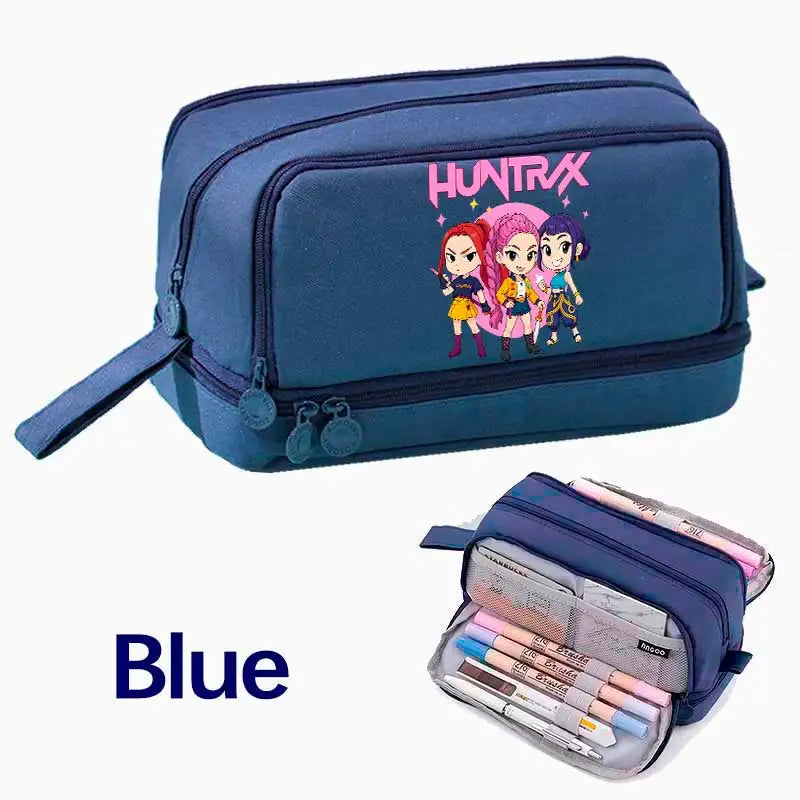 KPOP Pencil Case Student Storage Bag Stationery Large Space Storage 4 Compartment Pouch Double Side Opened