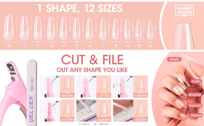 8 Colors Gel Nail Polish Kit with 36W UV Light Nail Dryer 504Pcs Coffin Fake Fails Tips and Glue Prep Top Base Coat Manicure Kit