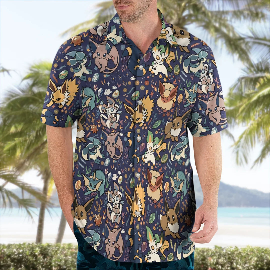 Midnight Eevee Evolutions Pokemon Hawaiian Shirt Summer Sports Leisure Dry Quickly Men's T-Shirt Kid's Clothing Tee Y2k Woman