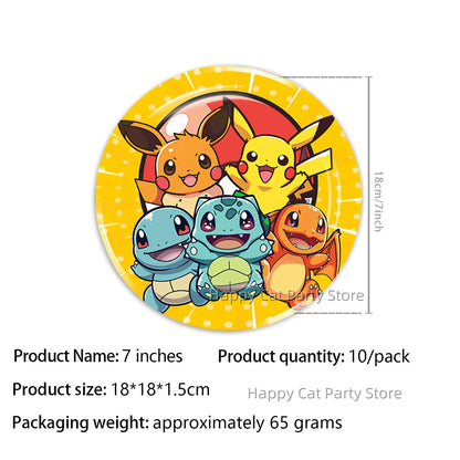 7/9 inch Pokemon Party Plate Birthday Decor Pikachu Poke Ball Disposable Paper Plate Baby Shower Kids Favor Gift Party Supplies