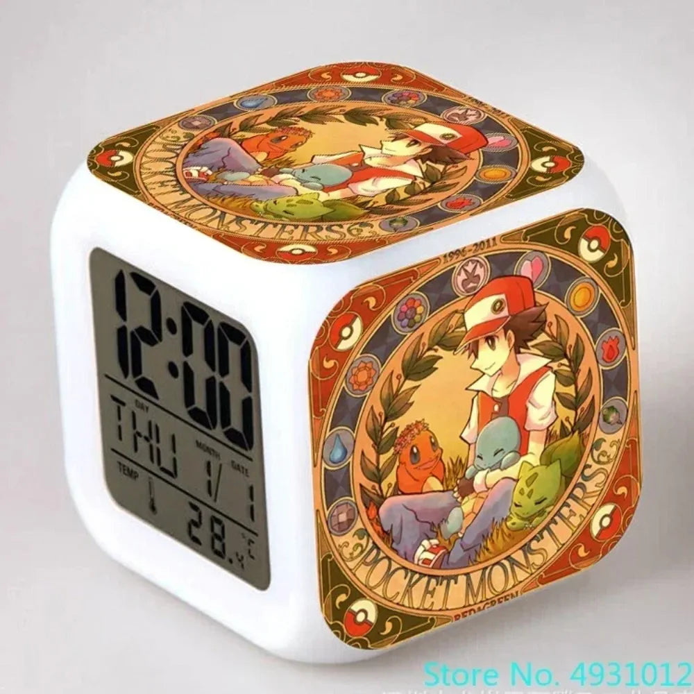 New 8x8x8cm Anime Pokemon Pikachu Electronic Alarm Clock Digital Clock Luminous Watch Color Changing Child Student Figure Gift