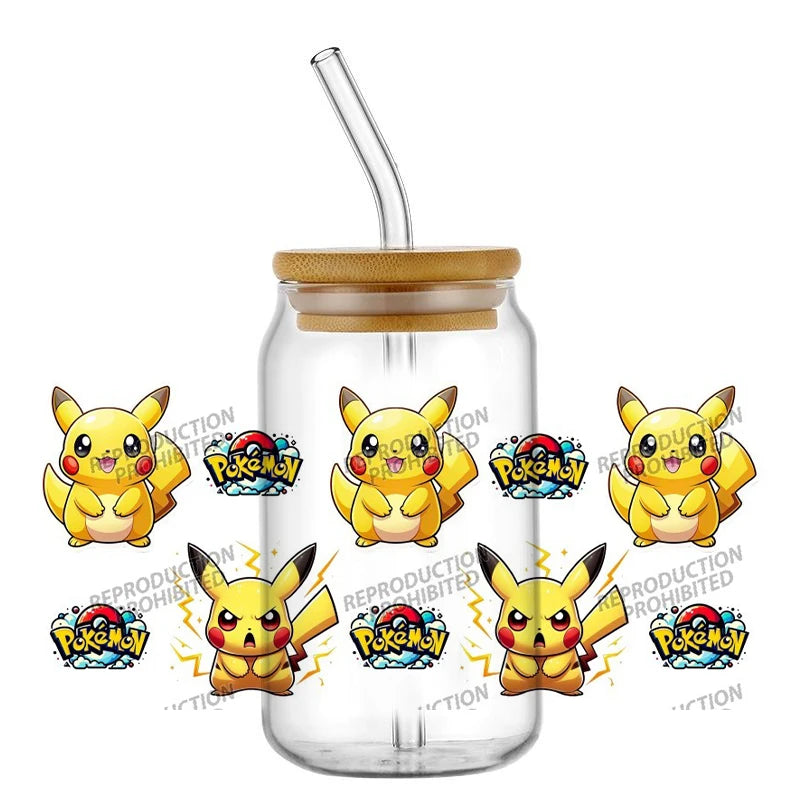 26 New cute Styles Cartoon Pokemon Friends 16oz UV DTF 3D Phone Sticker Decals Wraps Glass Can Cups Creative Craft DIY Gifts