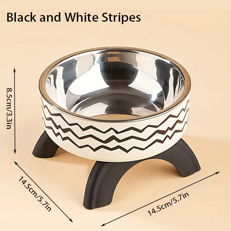 Stainless Steel Non-Slip Pet Bowl with Cute Pattern - Elevated, Spill-Proof Design for Small Dogs&Cats Neck Care Tall Cat Bowl