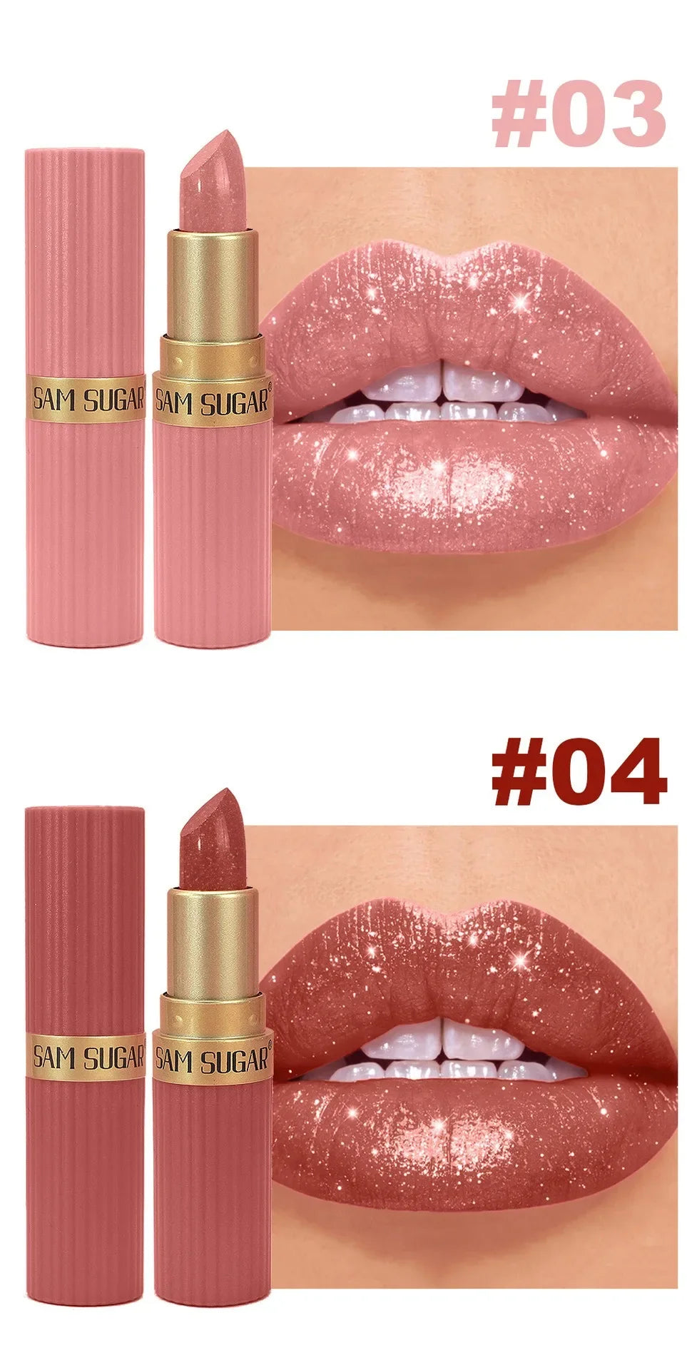 Diamond Glitter Lipstick Moisturizing Lasting Pink Sparkling Waterproof Lip Gloss Metallic Sexy Lipstick Lip Tint Lips Makeup