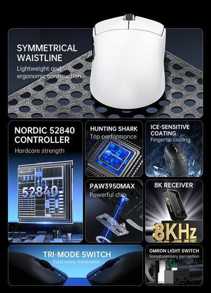 Attack Shark X8Ultra Gaming Mouse & Wireless 8K Receiver,Bluetooth Wireless Connection,PAW3950MAX Sensor,42000DPI,Type-C
