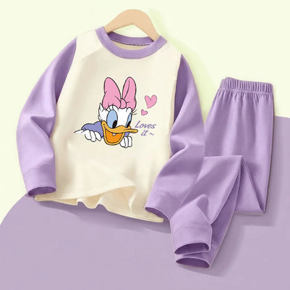 DISNEY MINNIE Printed Girls Casual Spliced Sleepwears Sets Autumn Winter Kids Comfy Soft Home Clothing Set Child Pijamas 0-10Y