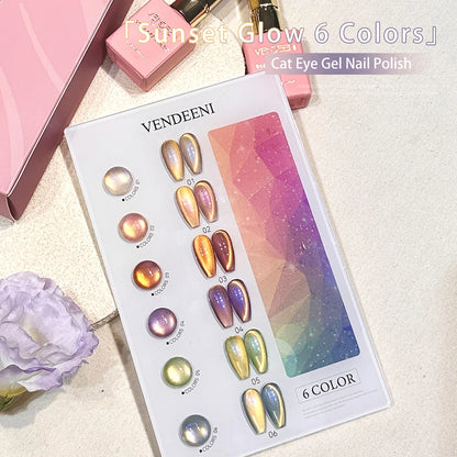 Vendeeni 6 Colors Crystal Cat Eye Gel Nail Polish Set Semi Permanent Sparkling Magnetic UV LED Soak Off Gel Varnish With Display