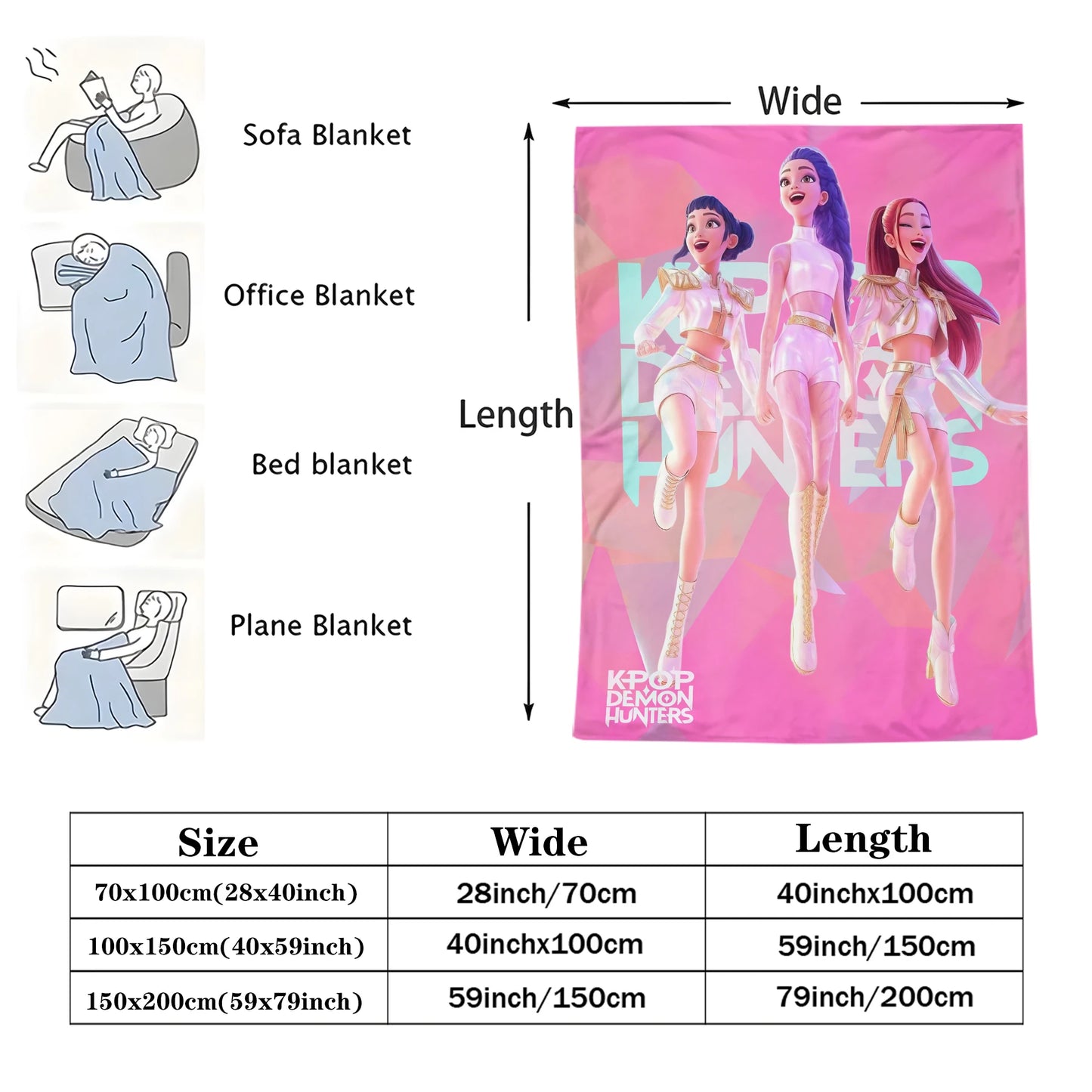 K-Pop Demon Hunter Theme Blanket, Soft Cozy Flannel Cover Blanket, Fan Gift Blanket, Multi-Purpose Blanket for Home and Leisure