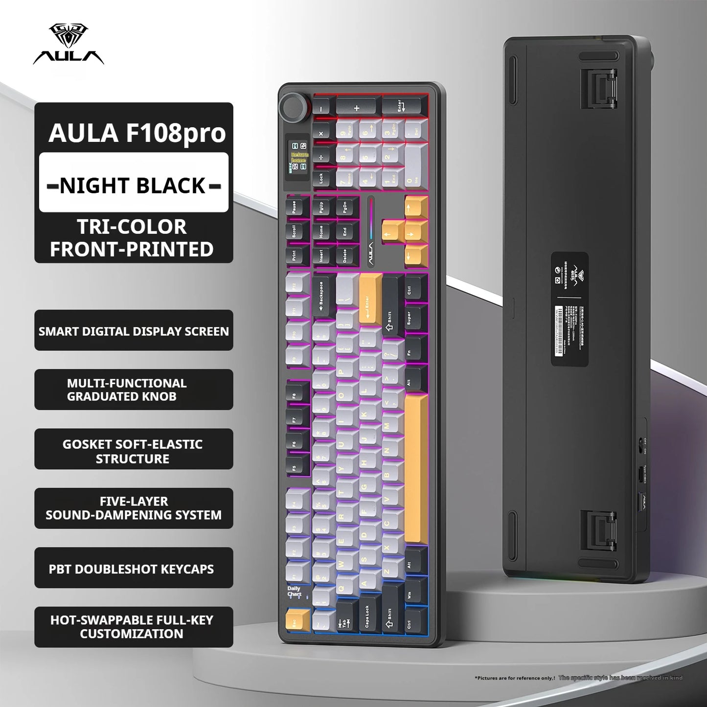 AULA F108 PRO/F108 Mechanical Keyboard Custom 100% Layout RGB Backlight Wireless Bluetooth Hifi Switch Gaming Keyboard