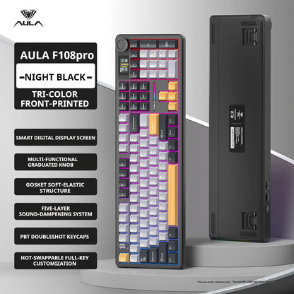 AULA F108 PRO/F108 Mechanical Keyboard Custom 100% Layout RGB Backlight Wireless Bluetooth Hifi Switch Gaming Keyboard