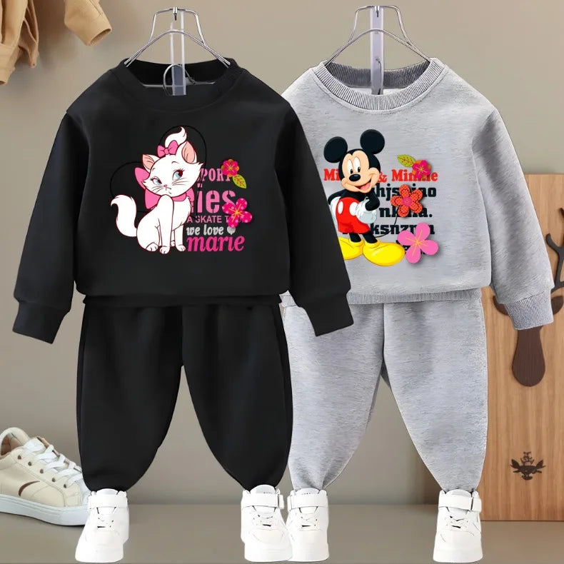 SPRING FALL New Style Kids Casual Sweatshirt and Sweatpant 2pcs Sets Girls and Boys O Neck Hoodies Set Child Tracksuit Disney