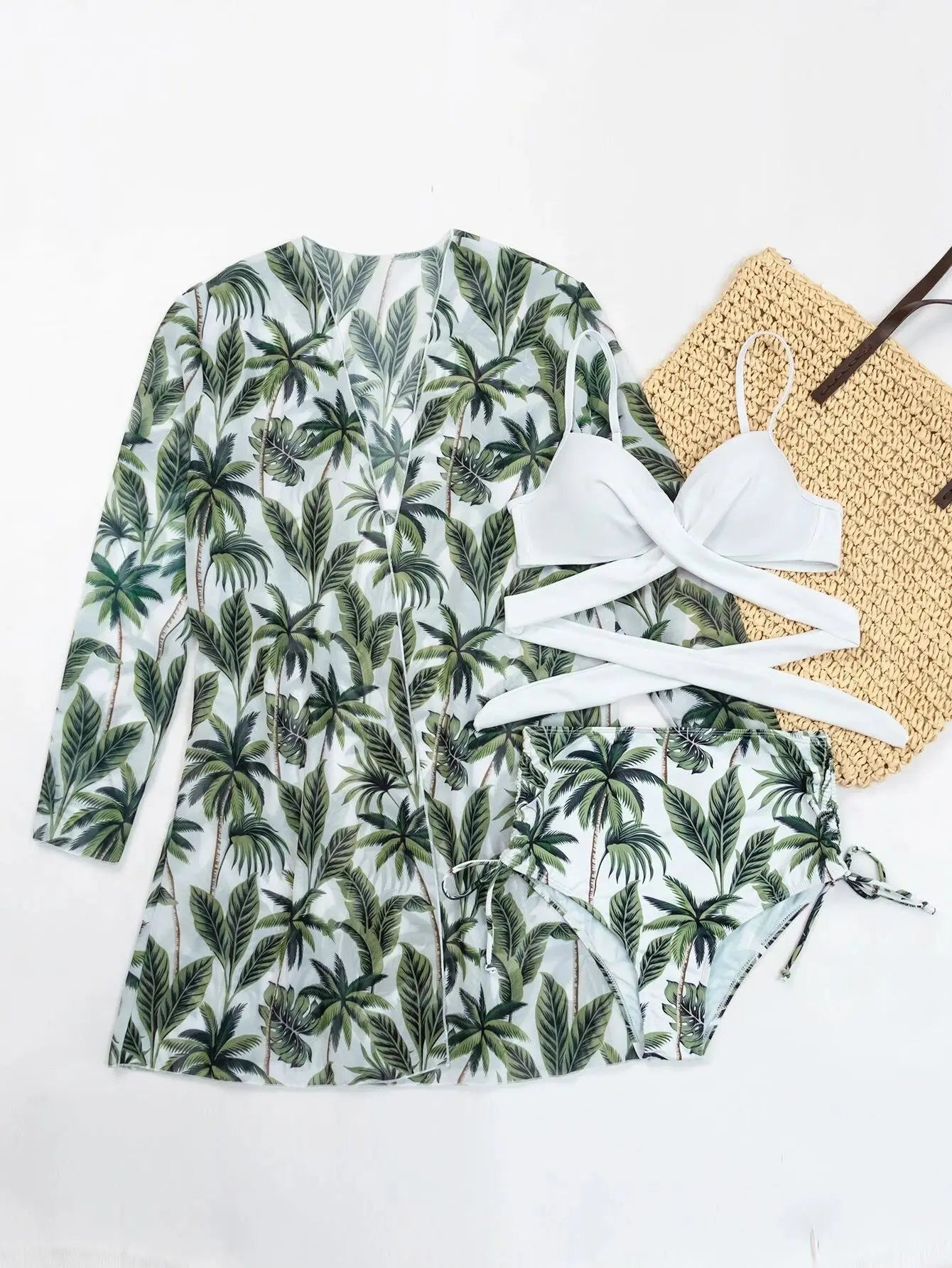 Three Pieces Bikini Set Cover Up Women 2023 New Push Up Twist Swimsuit Print Long Sleeve Swimwear Biquini Bathing Suit Summer