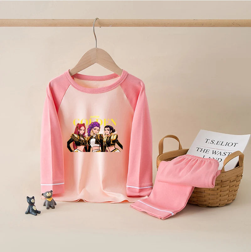 Kids' K-Pop HUNTRX Cotton Pajama Set: Long Sleeve Sleepwear for Girls & Boys