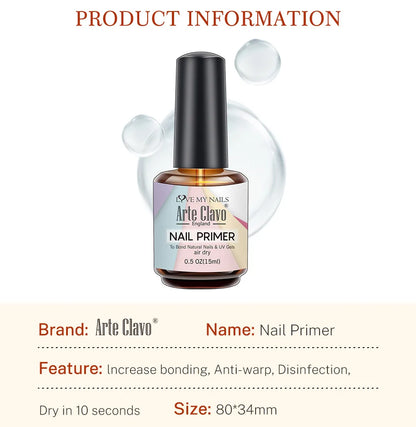 Arte Clavo 15ml Nail Primer Fast Air Dry Base Cleaning Agents UV Gel Polish Dehydrate Primer Base Coat Balance Fluid Acid Free