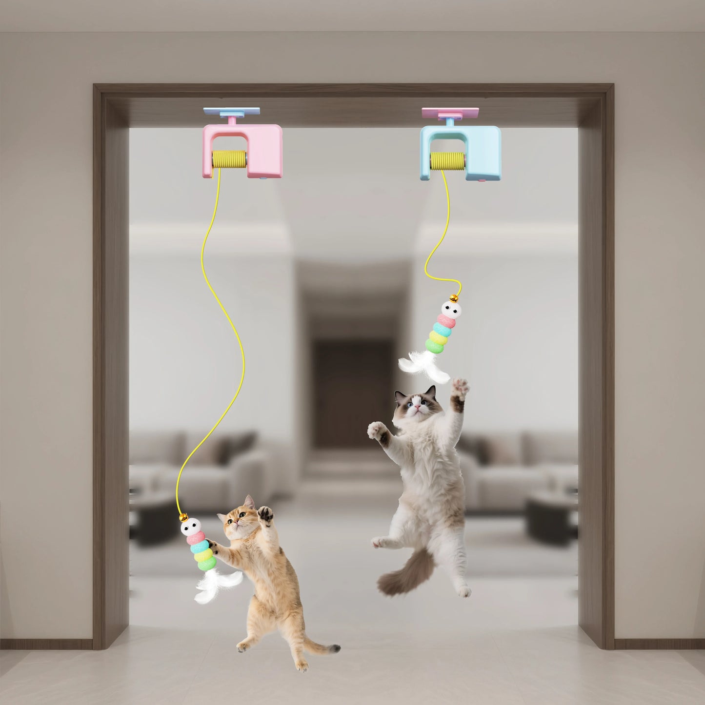 Hanging door-style cat toy self-play boredom relief toy swing hanging elastic feather bell teaser wand cat teasing toy