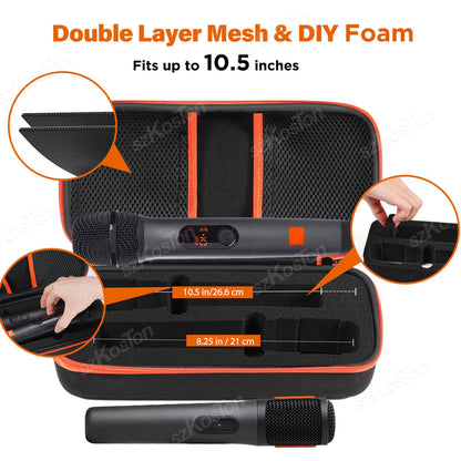 Travel Storage Bag Wireless Microphone Case Compatible with JBL 2 Mic Adjustable DIY Foam for Partybox Mic Portable Bag