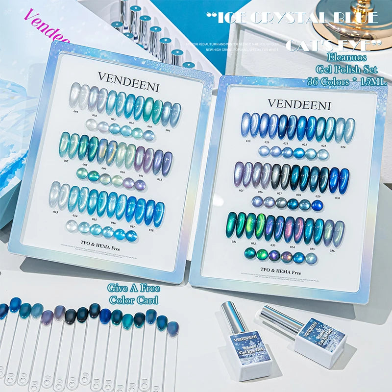 Cat Eye Gel Nail Polish 36 Colors Glacier & Island Blue Trendy Super Bright Glass Bead High Shine Long Lasting Soak Off UV LED