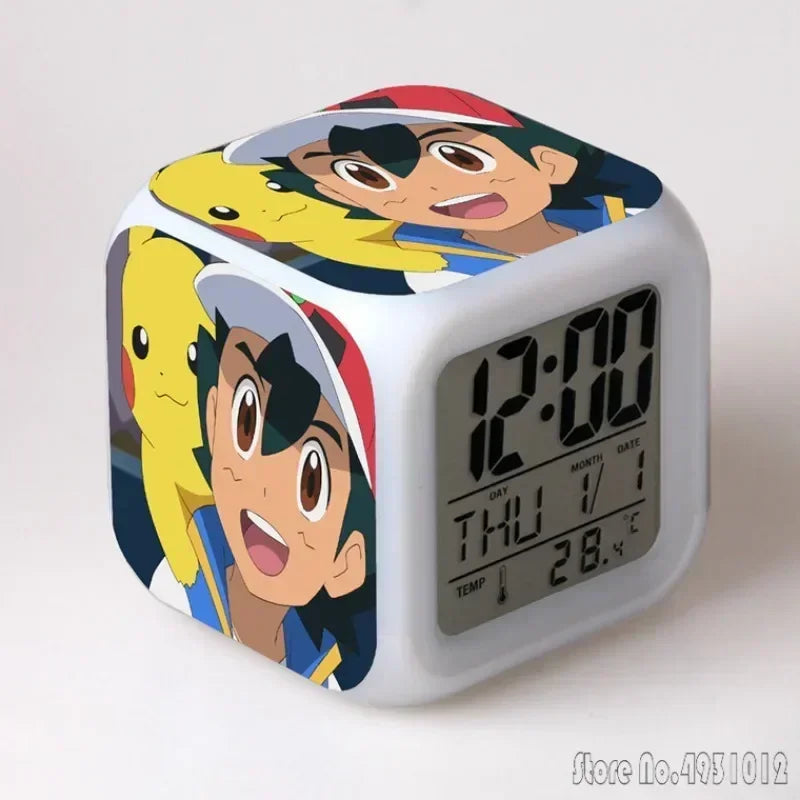 Anime Cartoon Pok é mon Cartoon Alarm Clock Creative Student 8x8x8cm LED Cube with Colorful Light Display Time Week Month