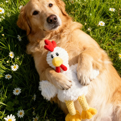 Pet Bite-Resistant Plush Interactive Toy with Sound, Cartoon Rooster Design, Suitable for Large, Medium, and Small Pets Such as Cats and Dogs, Double-Layer Fabric, Built-In Airbag