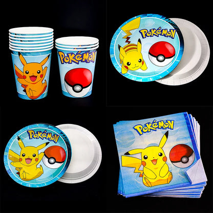 New pokemon birthday party pikachu decoration Balloon Disposable Tableware Tablecloth Straws Cup Plates Baby Shower Supplies Toy