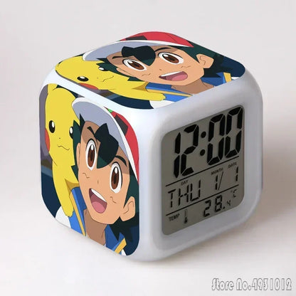 Anime Cartoon Pok é mon Cartoon Alarm Clock Creative Student 8x8x8cm LED Cube with Colorful Light Display Time Week Month