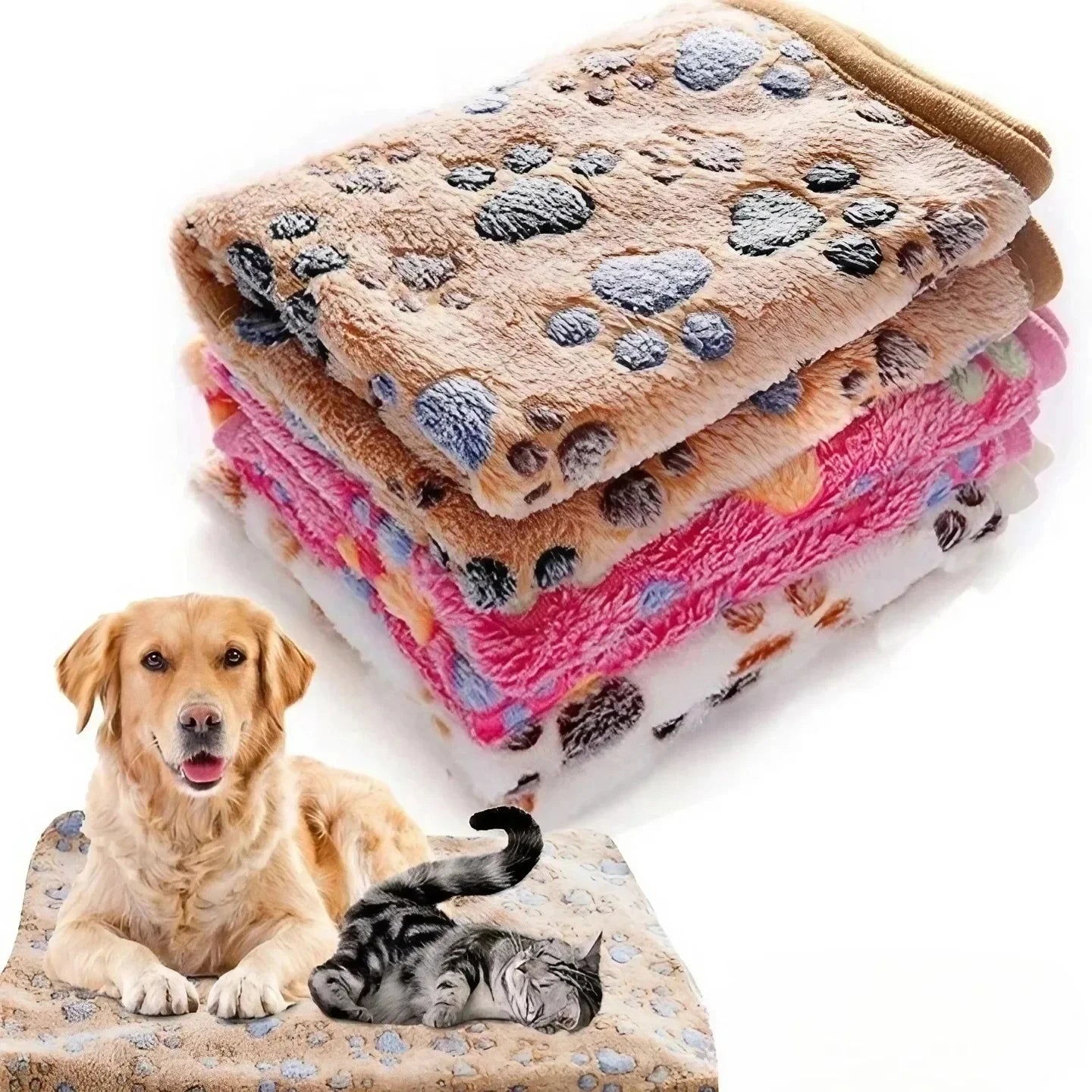 Ultra-Soft Fleece Pet Blanket: Cozy Paw Print Mat & Sleep Cover