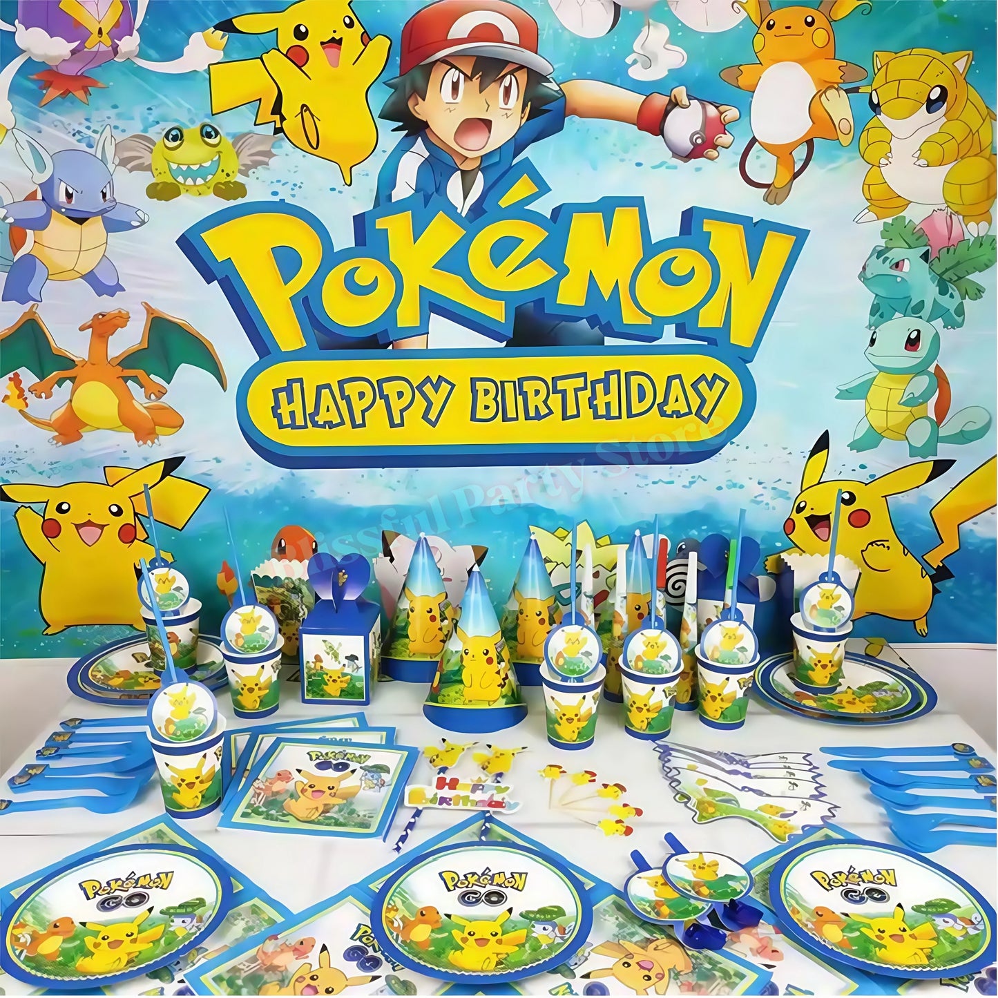 Pokemons Birthday Party Decoration Lightning Pikachu Balloon Tableware Kit Cup Plate Gift Bag Kid Favor Gift Baby Shower Supplie
