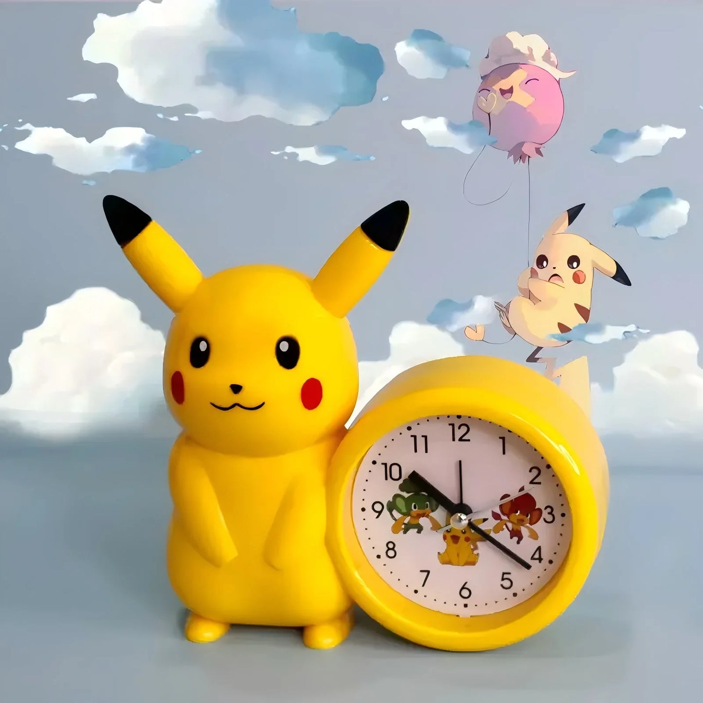 Anime Pokemon Pikachu Figures Clock Catoon Kawaii Model Action Decoration Toy Alarm Pointer Watch Student Gift