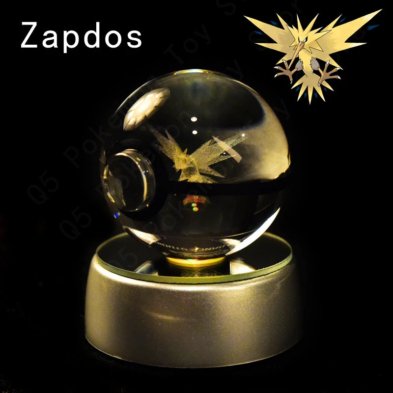 Pokemon Crystal Ball 3D Pikachu Mewtwo Gengar Pokeball 3D Night Light Lamp Glass Statue Pokemon Crystal Ball Kids Birthday Gift