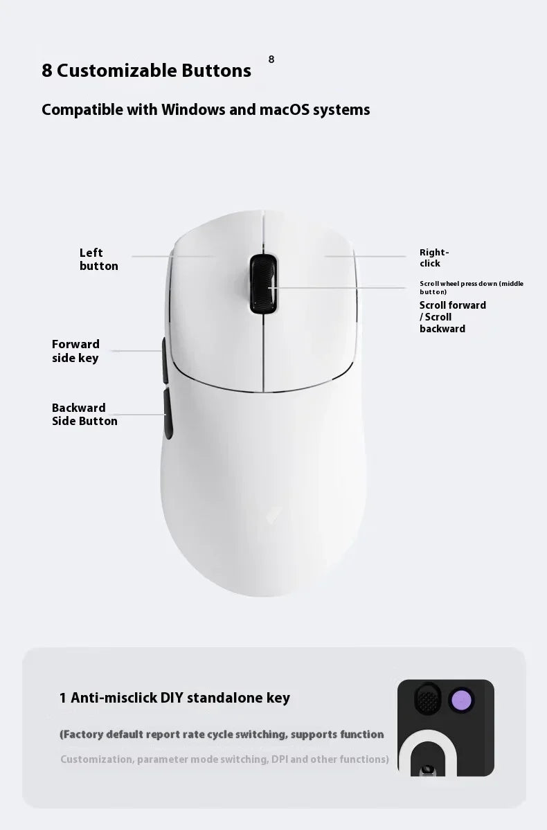 Rapoo VT0 MAX Wireless Gaming Mouse PAW3950 PAW3398 Nordic54L15 Chip Dual 8KHz 45000DPI Ergonomic FPS Gaming Mouse for PC Gamer