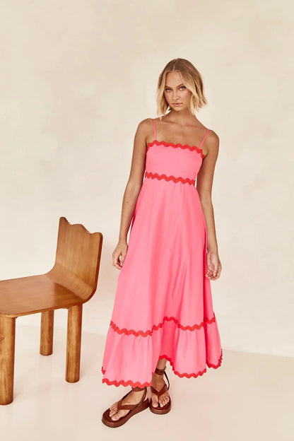 Sleeveless Scalloped Trim Midi Dress: Sexy Strapless Princess Silhouette Gown