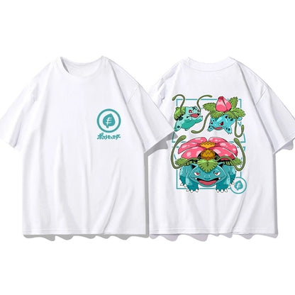 Pokémon Joint Peripheral Products Short Sleeve T-Shirt Gengar Psyduck Mewtwo Printed Men's Boys and Girls Summer New Fashion Top