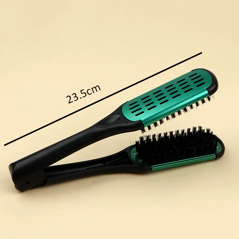 Pro Hairdressing Straightener Hairbrush Nylon Hair Straightening Double Brushes V Shape Comb Clamp Not Hurt Styling Tools DIY