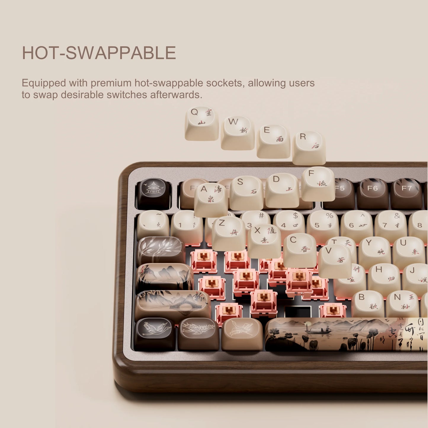 Akko MU02 75% Mountain Seclusion Wooden Mechanical Keyboard RGB Hot-swappable BT5.0/2.4G Wireless & Type-C Wired Gaming Keyboard