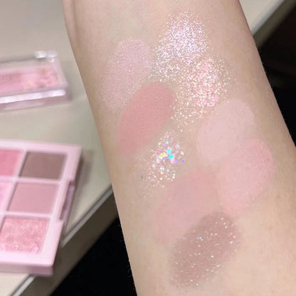 DIKALU 9-Color Sakura Eyeshadow Palette Glitter Matte Low Saturation Pink Brown Nude Makeup Shimmer Eye Pigments Long Lasting
